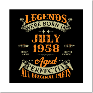 65th Birthday Gift Legends Born In July 1958 65 Years Old Posters and Art